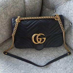 🍓🍓Gu cci🍓 GG Marmont Matelassé Mini Black Crossody Bag